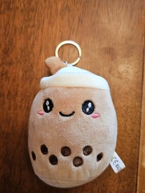 Kawaii Bubble Tea Plush Keychain - Beige Boba Charm